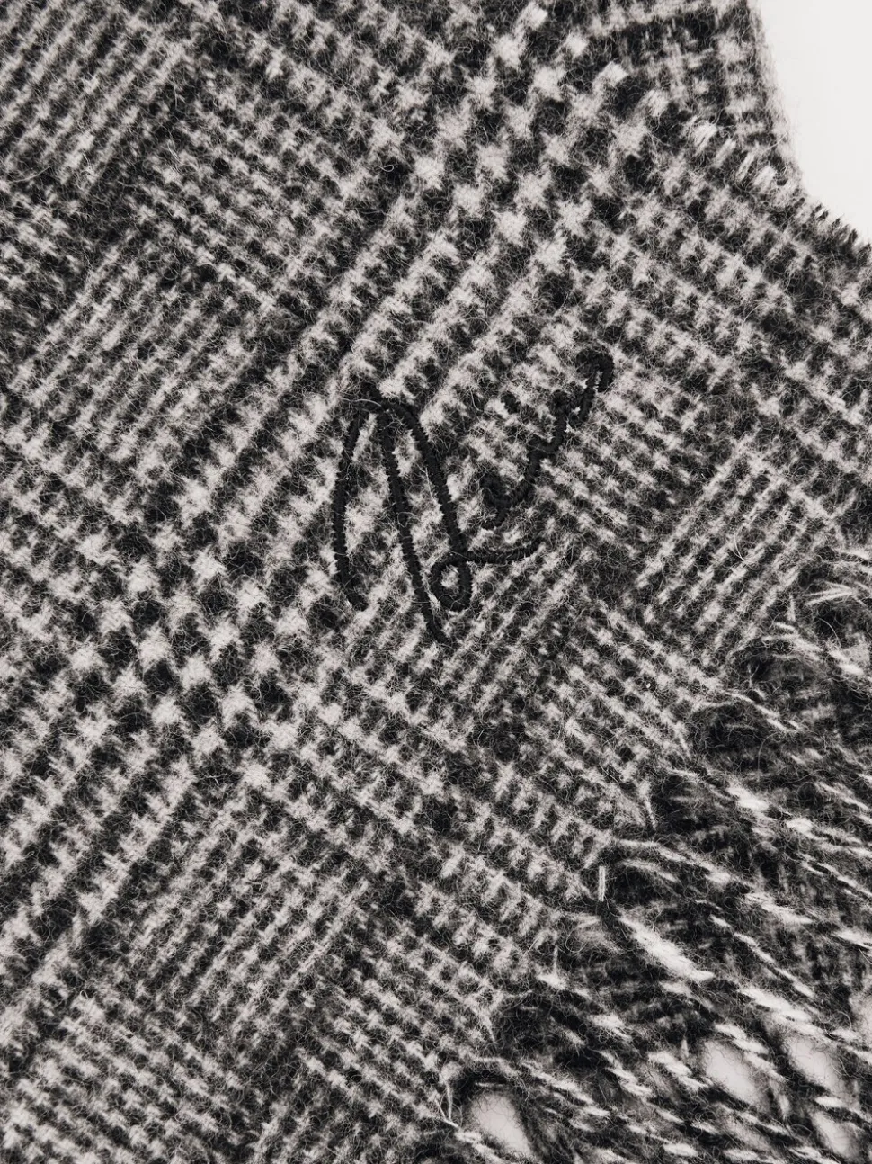 Reiss Charcoal Grey Thanos Wool-Cashmere Check Scarf