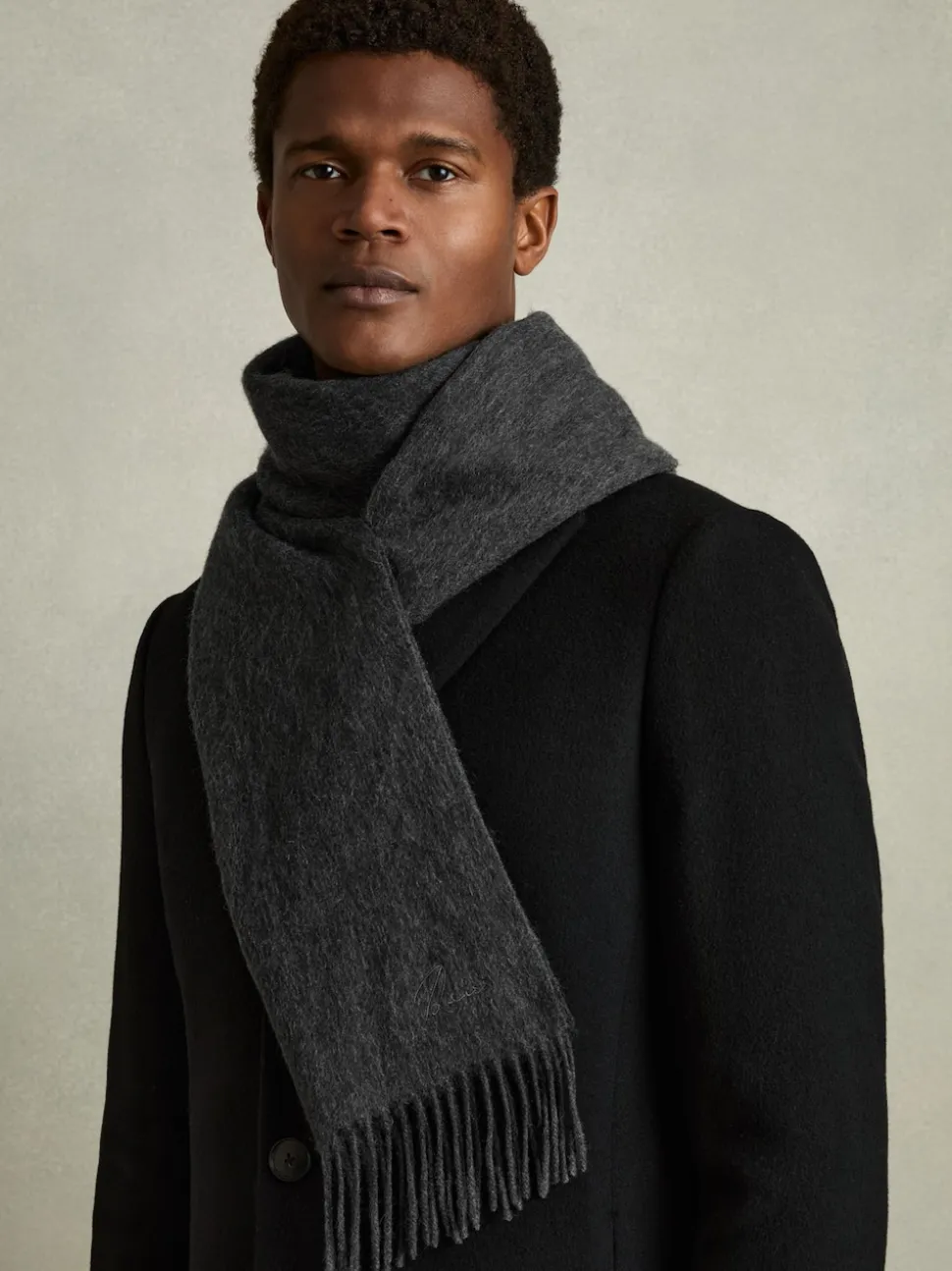 Reiss Charcoal Picton Wool and Cashmere Scarf