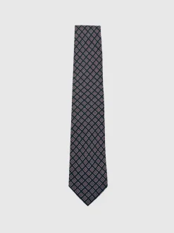 Reiss Charcoal/Bordeaux Bortolo Silk Floral Medallion-Print Tie