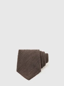 Reiss Chocolate Brown Falco Silk Blend Textured Tie