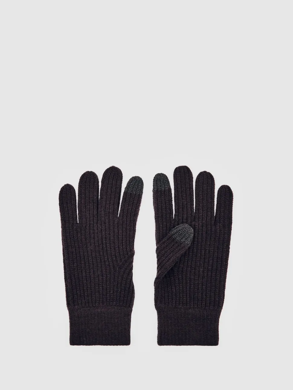 Reiss Chocolate Brown Lawson Ribbed-Merino Touchscreen Gloves
