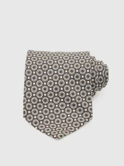 Reiss Chocolate Brown Multi Palmiro Silk Geometric-Print Tie