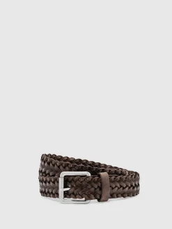 Reiss Chocolate Carlton Leather Woven Belt
