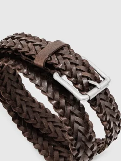 Reiss Chocolate Carlton Leather Woven Belt