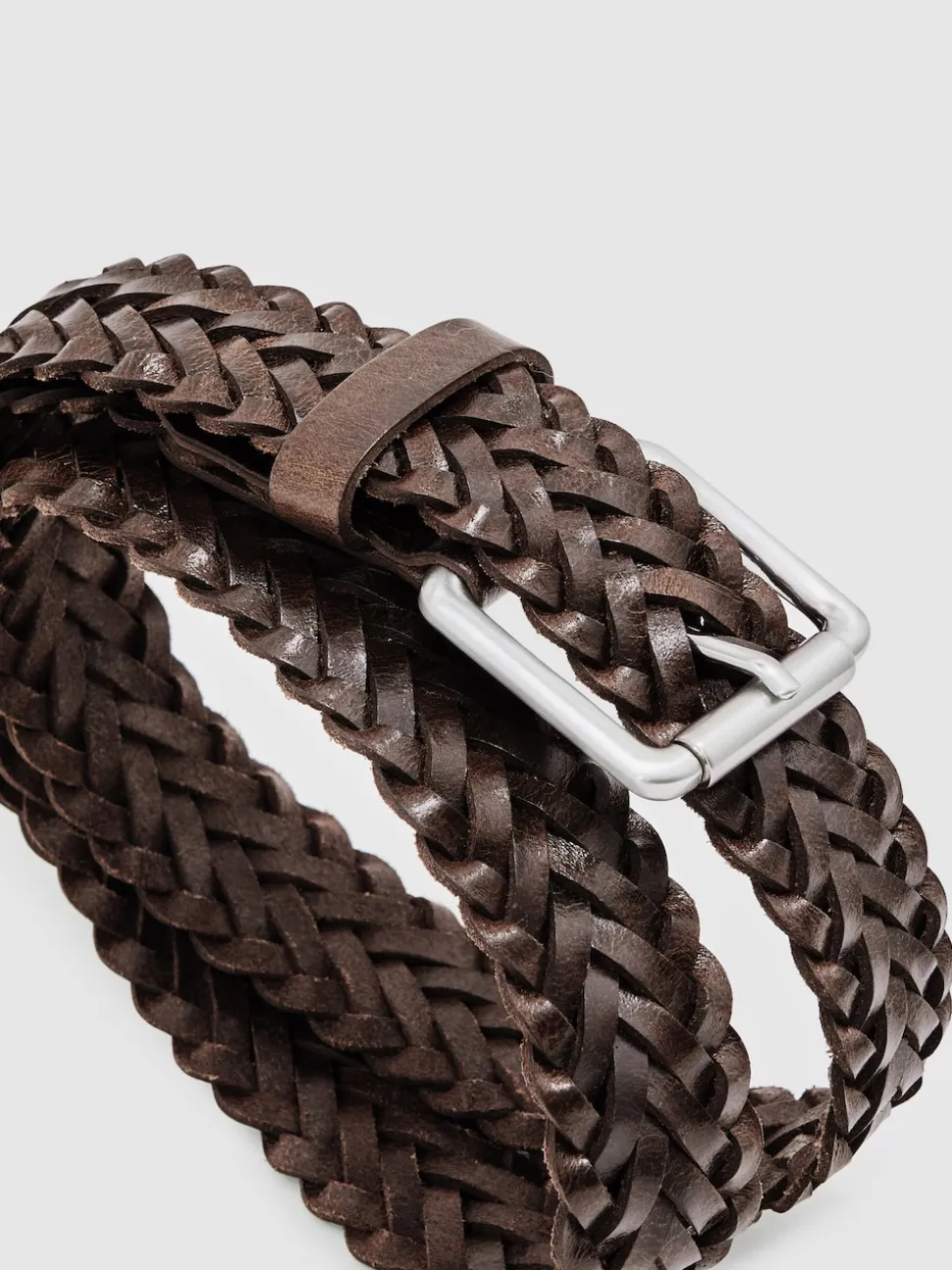 Reiss Chocolate Carlton Leather Woven Belt