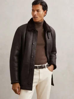 Reiss Chocolate Carlton Leather Woven Belt
