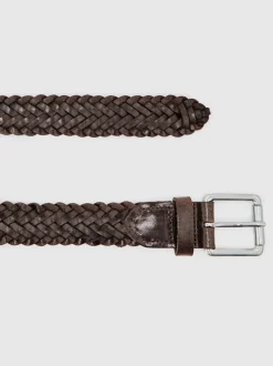 Reiss Chocolate Carlton Leather Woven Belt