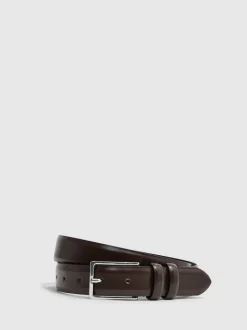 Reiss Chocolate Dante Smooth Leather Belt