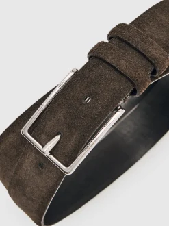 Reiss Chocolate Dante Suede Belt