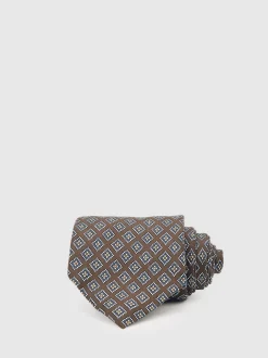 Reiss Chocolate/Charcoal Bortolo Silk Floral Medallion-Print Tie