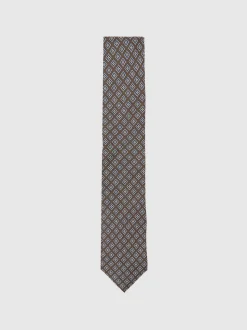Reiss Chocolate/Charcoal Bortolo Silk Floral Medallion-Print Tie
