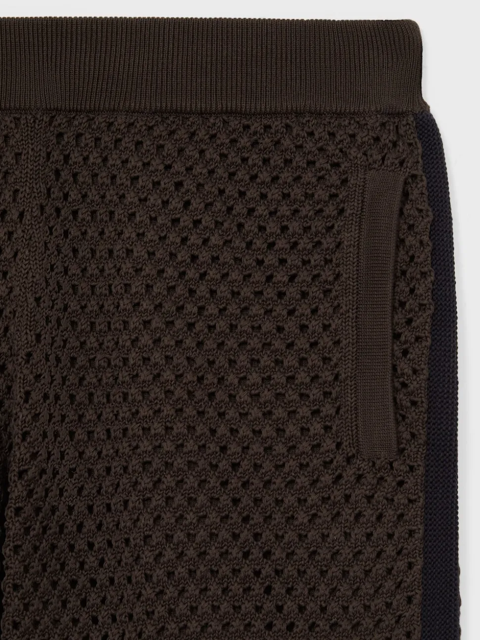 Reiss Chocolate/Navy Butler Cotton-Blend Crochet Shorts