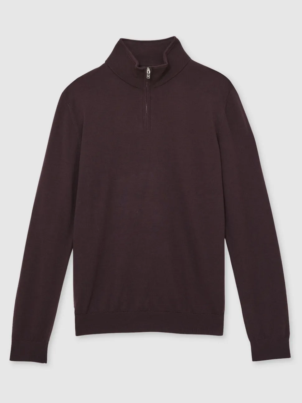Reiss Dark Bordeaux Blackhall Merino Wool Half-Zip Funnel Neck Jumper