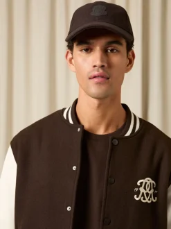 Reiss Dark Brown Abel Monogram Appliqué Wool-Blend Cap