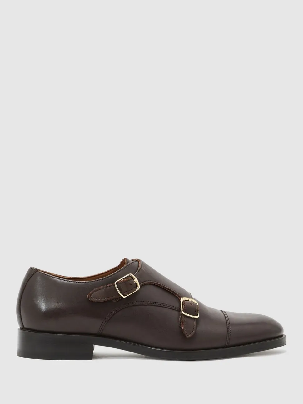 Reiss Dark Brown Amalfi Leather Double Monk Strap Shoes