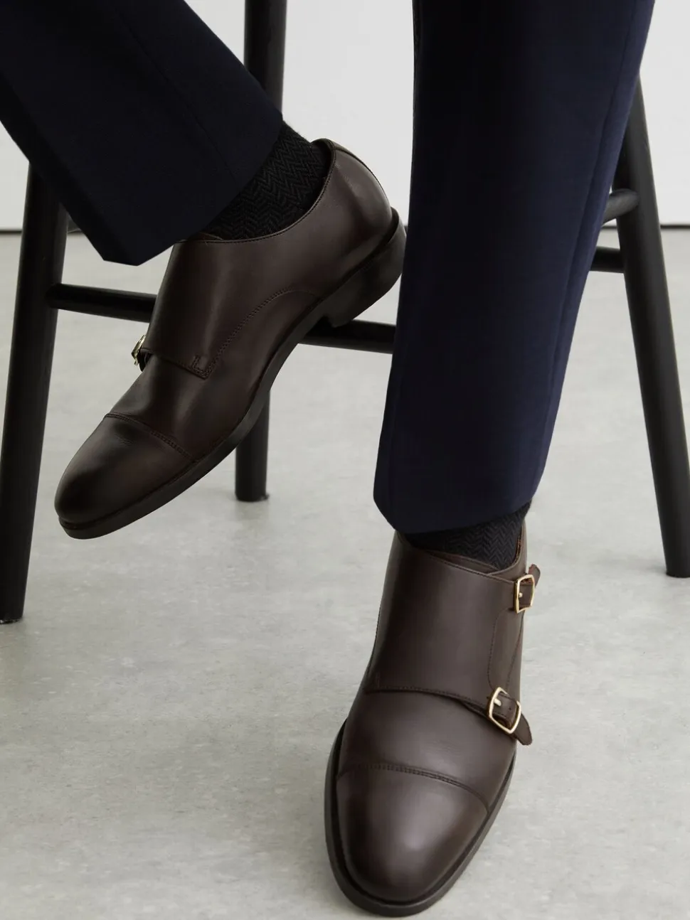 Reiss Dark Brown Amalfi Leather Double Monk Strap Shoes