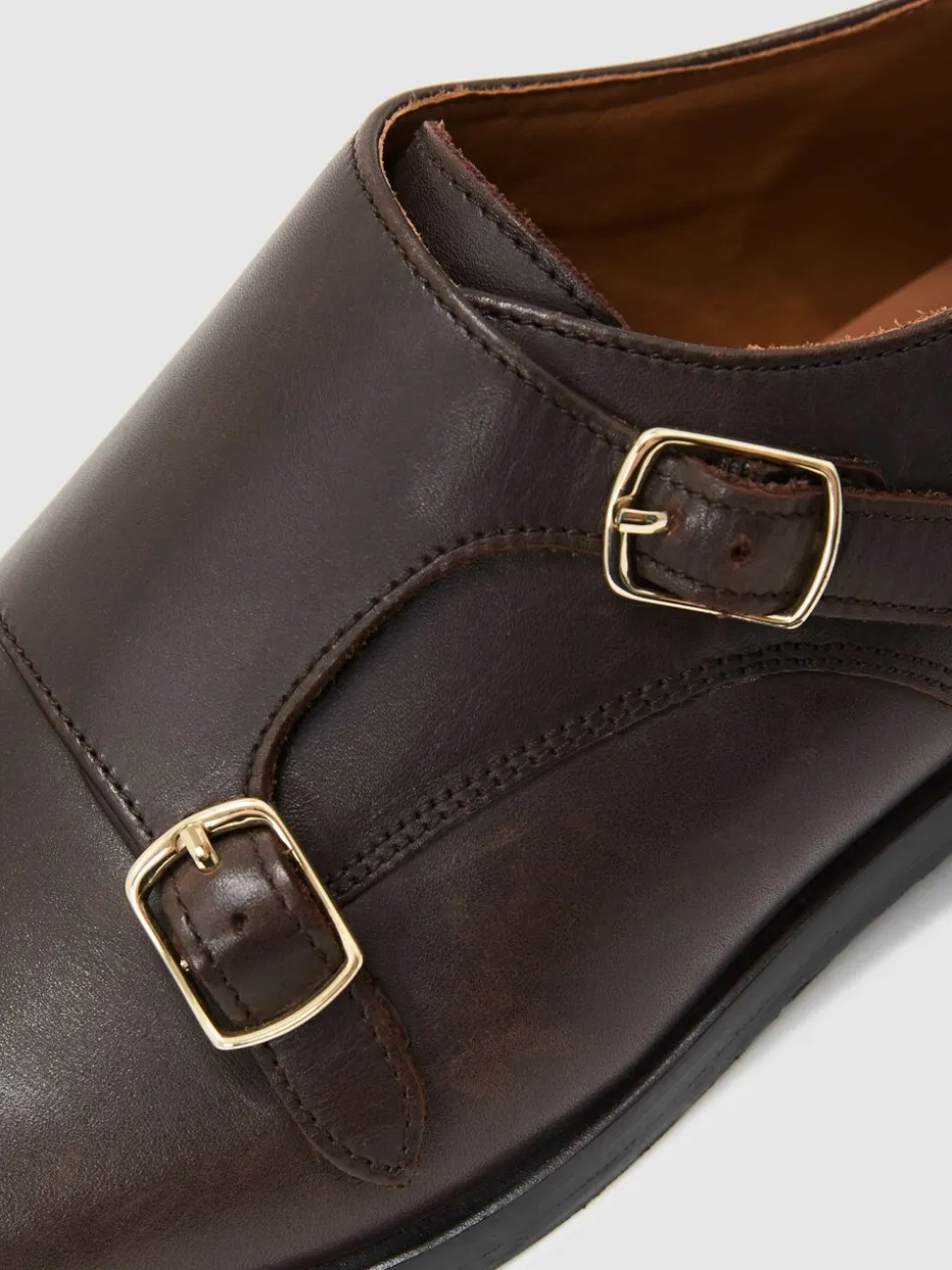 Reiss Dark Brown Amalfi Leather Double Monk Strap Shoes