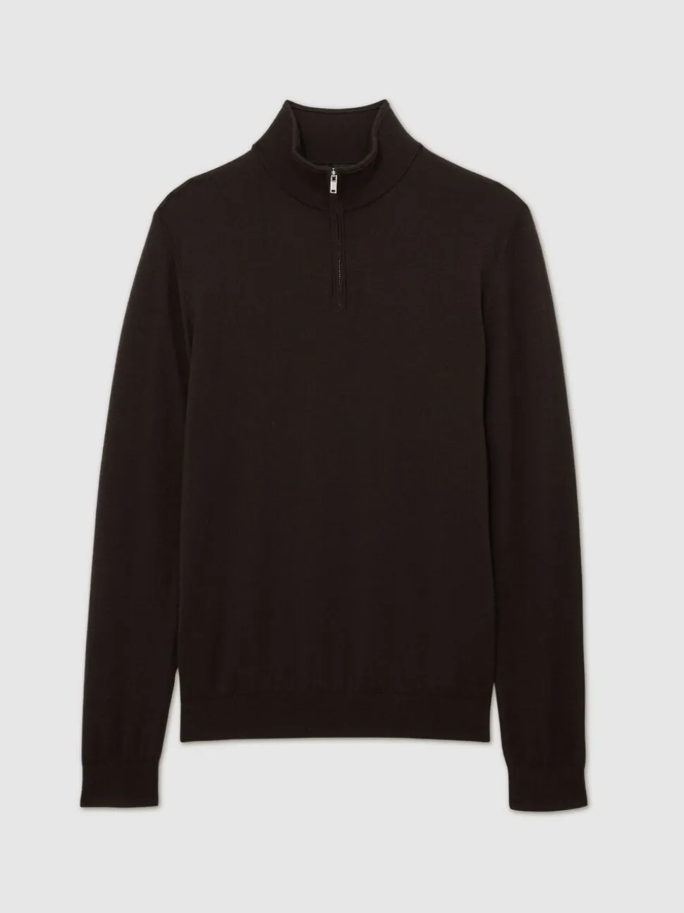 Reiss Dark Brown Blackhall Merino Wool Half-Zip Funnel Neck Jumper
