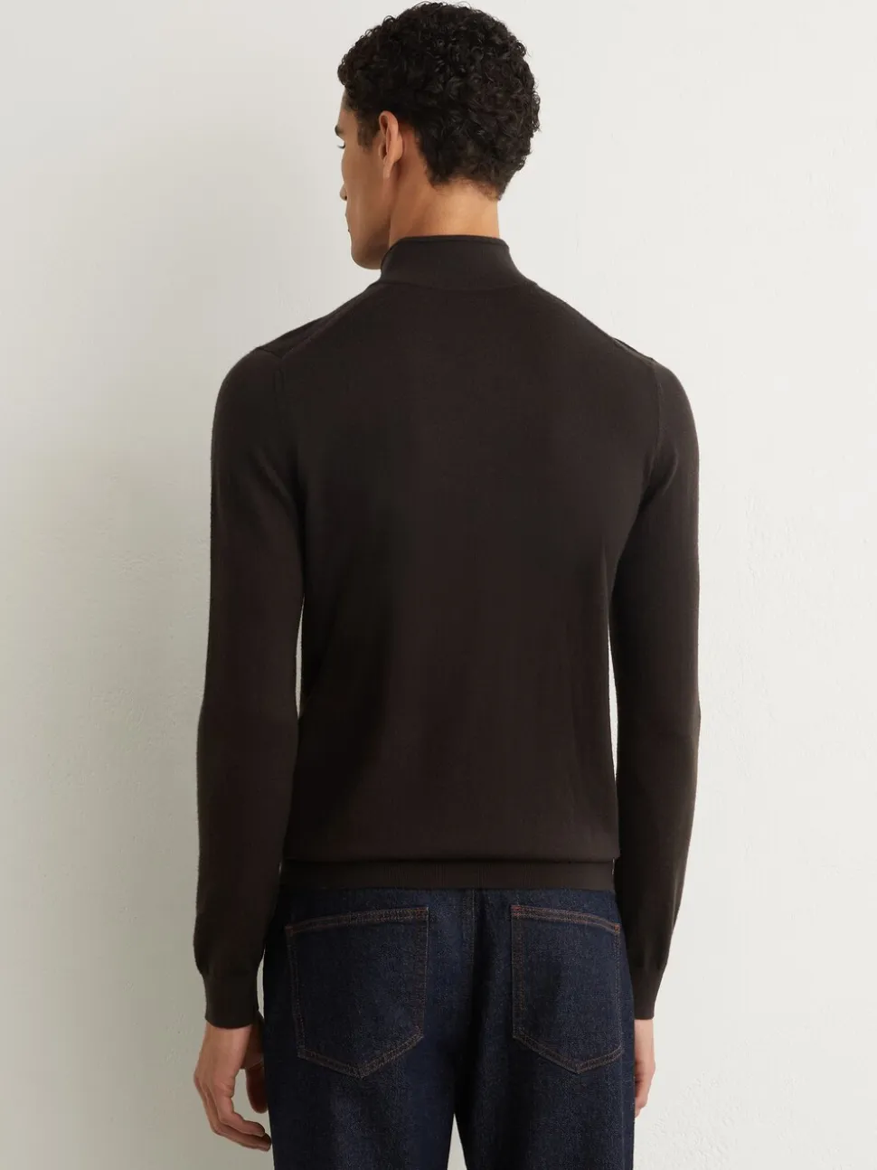 Reiss Dark Brown Blackhall Merino Wool Half-Zip Funnel Neck Jumper