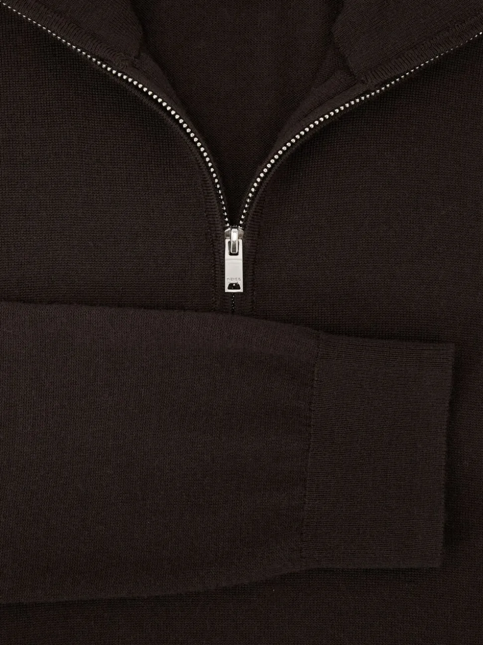 Reiss Dark Brown Blackhall Merino Wool Half-Zip Funnel Neck Jumper