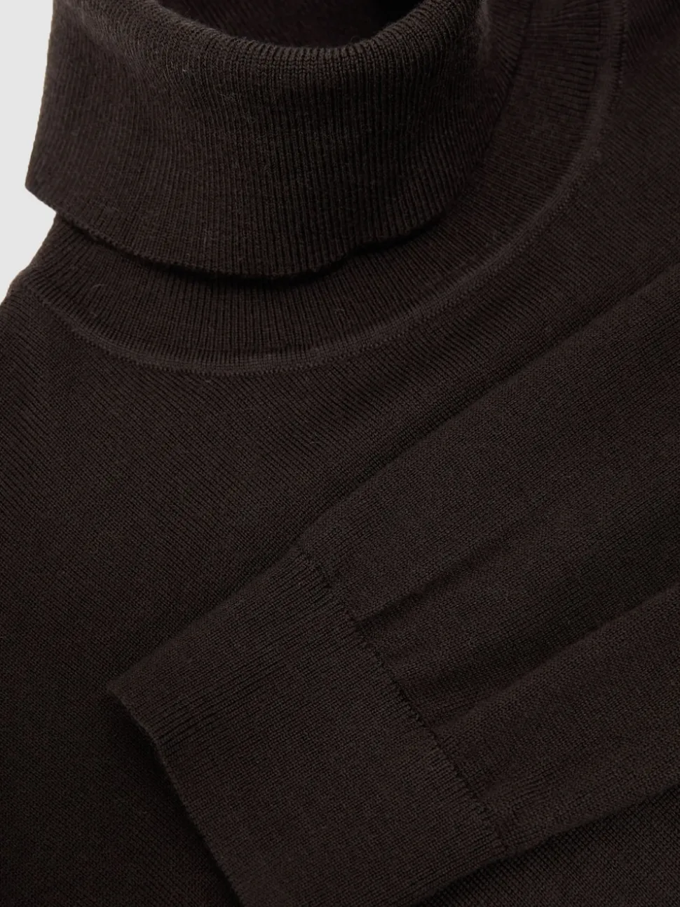 Reiss Dark Brown Caine Slim Fit Merino Wool Roll Neck Jumper