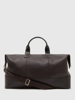Reiss Dark Brown Colton Micro-Grain Leather Weekend Bag