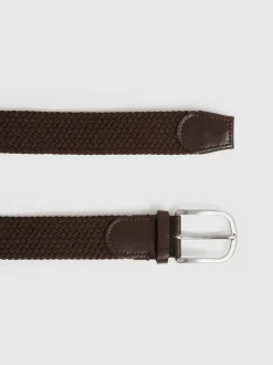 Reiss Dark Brown Elmont Basket Weave Belt