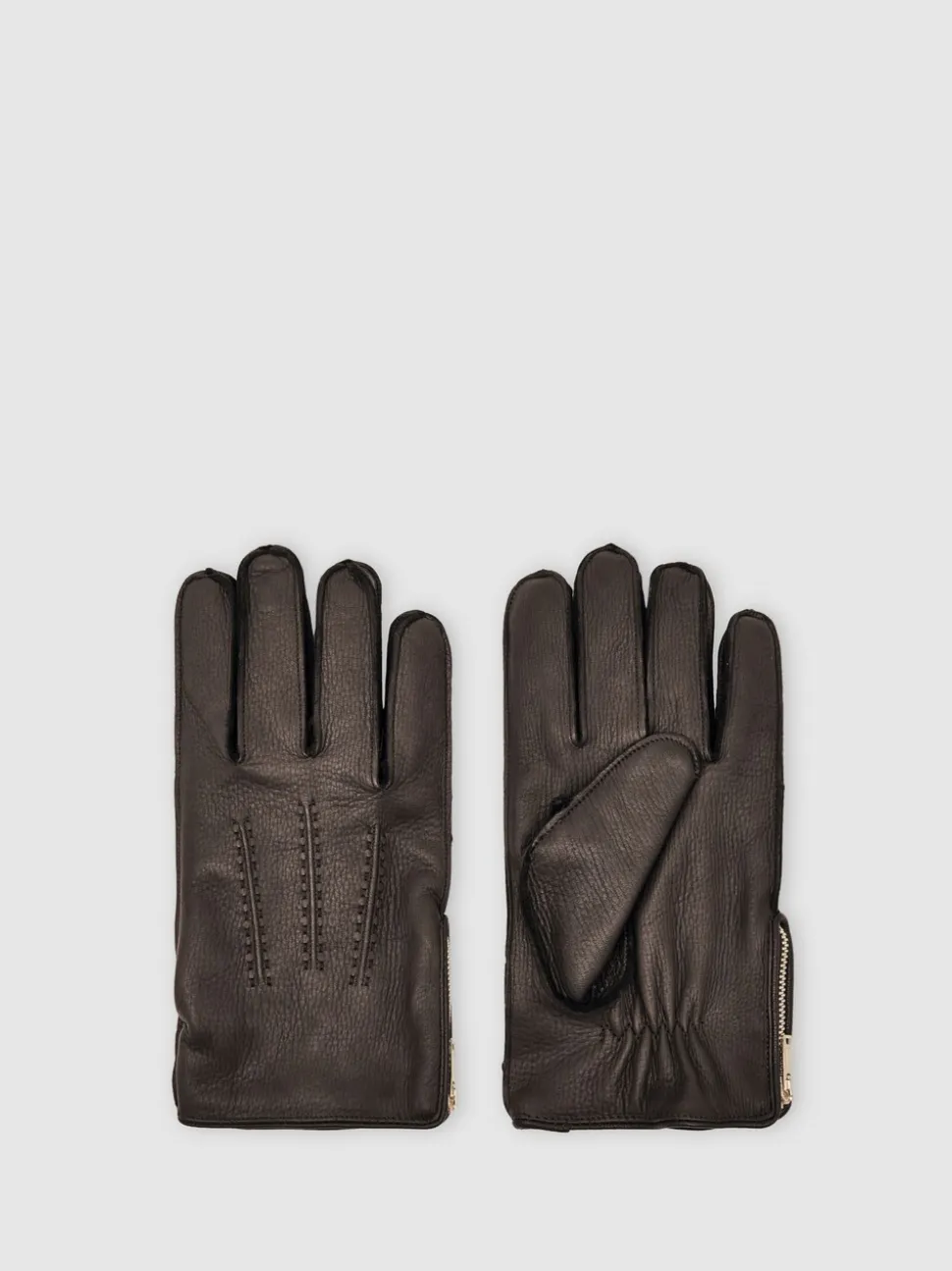 Reiss Dark Brown Iowa Leather Zip-Side Gloves
