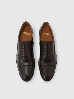 Reiss Dark Brown Rice Leather Lace Up Oxford Shoes