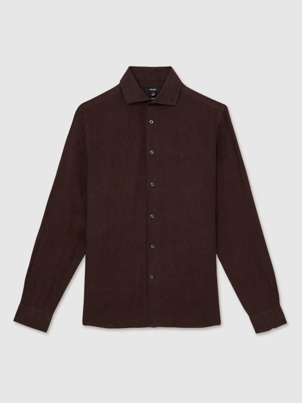 Reiss Dark Brown Ruban Linen Cutaway-Collar Regular-Fit Shirt