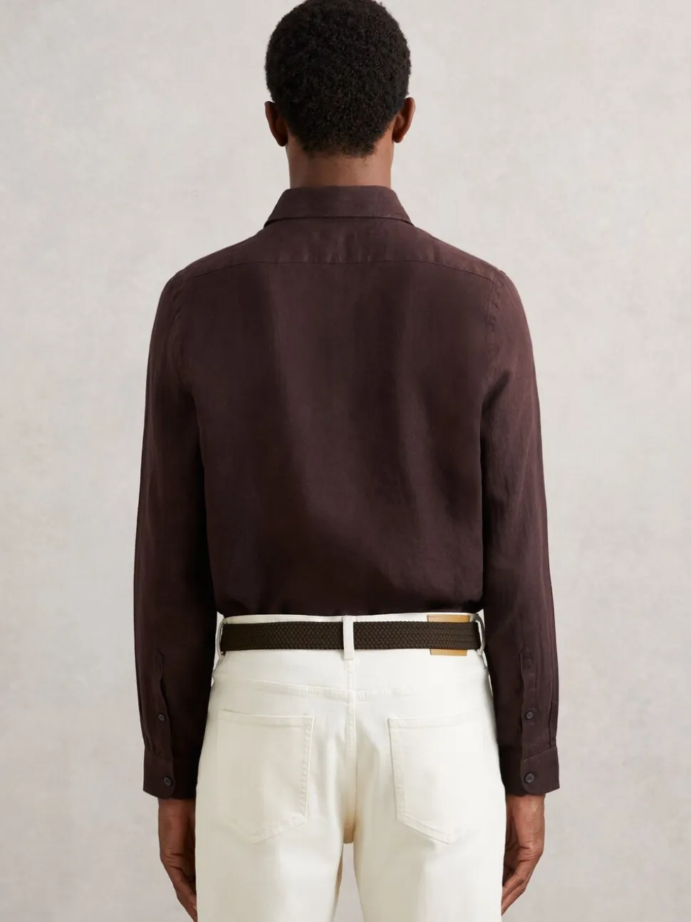 Reiss Dark Brown Ruban Linen Cutaway-Collar Regular-Fit Shirt