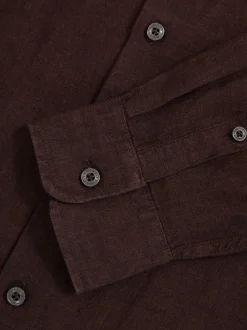 Reiss Dark Brown Ruban Linen Cutaway-Collar Regular-Fit Shirt