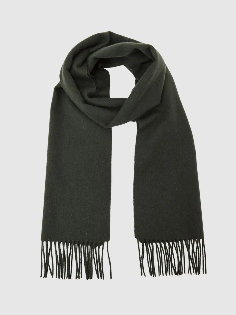 Reiss Dark Military Green Picton Wool-Cashmere Script-Logo Scarf