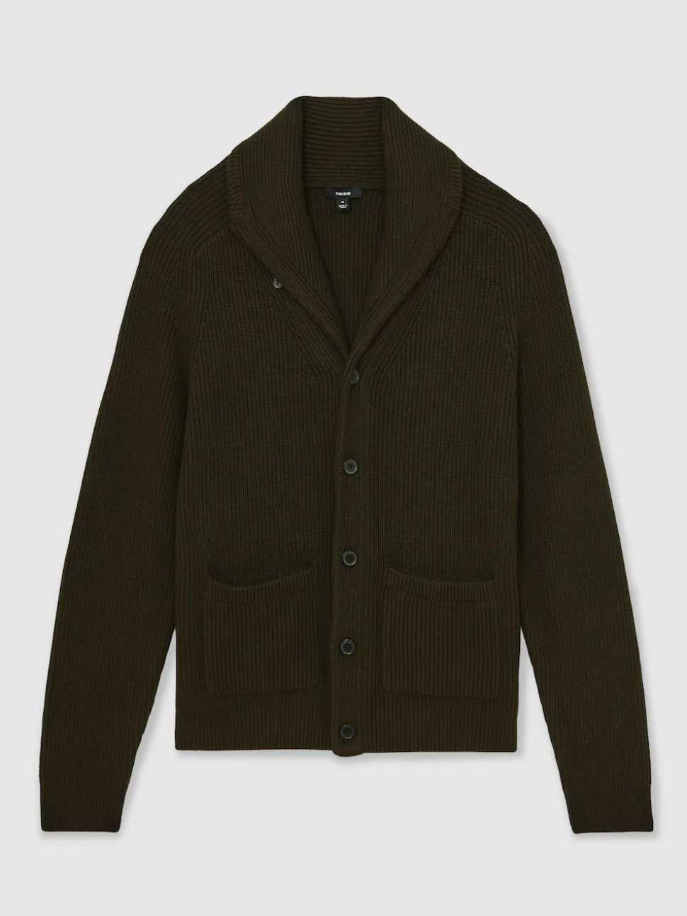 Reiss Dark Olive Green Cannon Shawl-Collar Cardigan With Wool