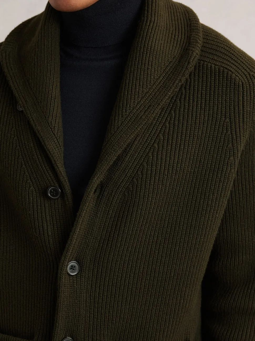 Reiss Dark Olive Green Cannon Shawl-Collar Cardigan With Wool