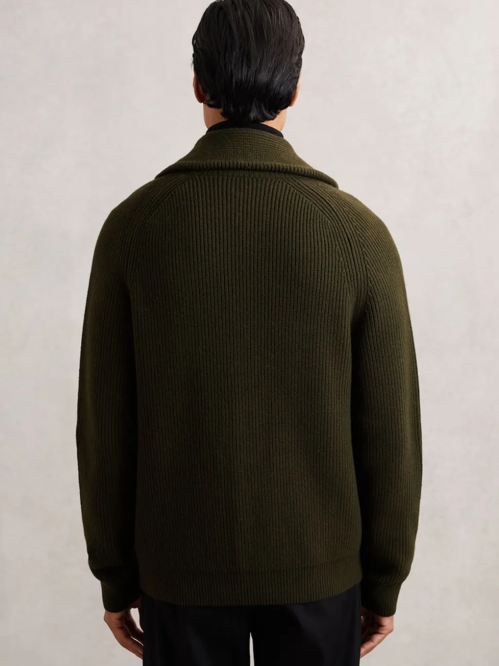 Reiss Dark Olive Green Cannon Shawl-Collar Cardigan With Wool