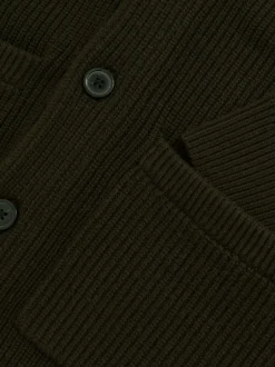Reiss Dark Olive Green Cannon Shawl-Collar Cardigan With Wool