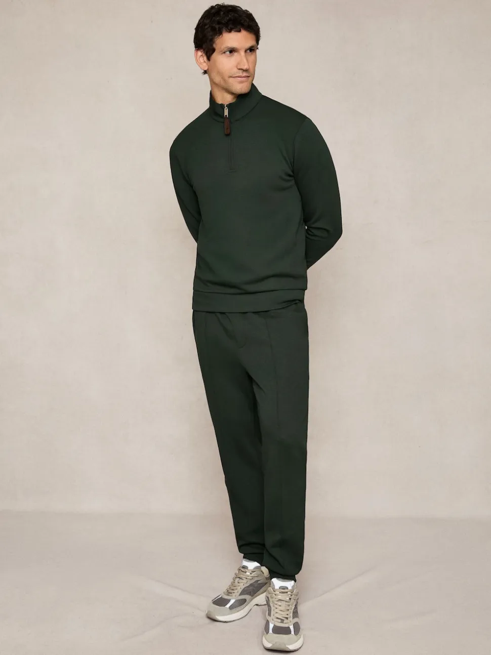 Reiss Dark Sage Green Premier Stretch-Jersey Tailored Joggers