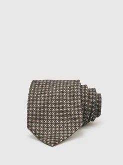 Reiss Dark Sage Multi Nicolo Micro-Square Print Tie With Wool