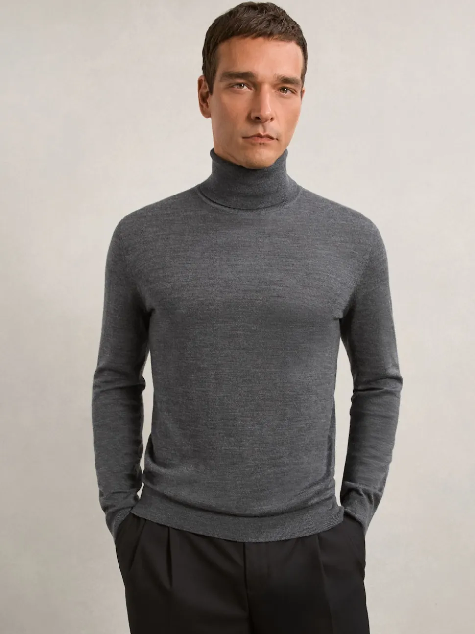 Reiss Derby Grey Marl Caine Slim Fit Merino Wool Roll Neck Jumper