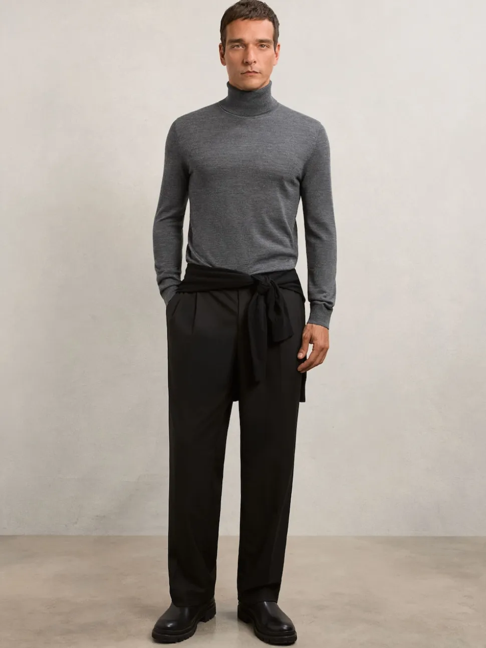 Reiss Derby Grey Marl Caine Slim Fit Merino Wool Roll Neck Jumper