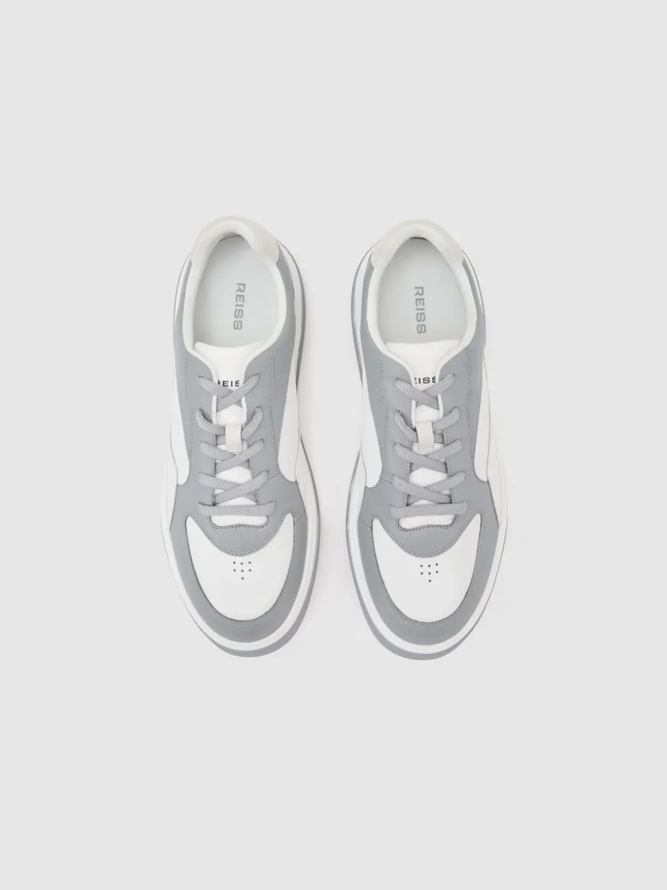 Reiss Dusty Blue/White Cast Bonded-Leather Chunky Sole Trainers