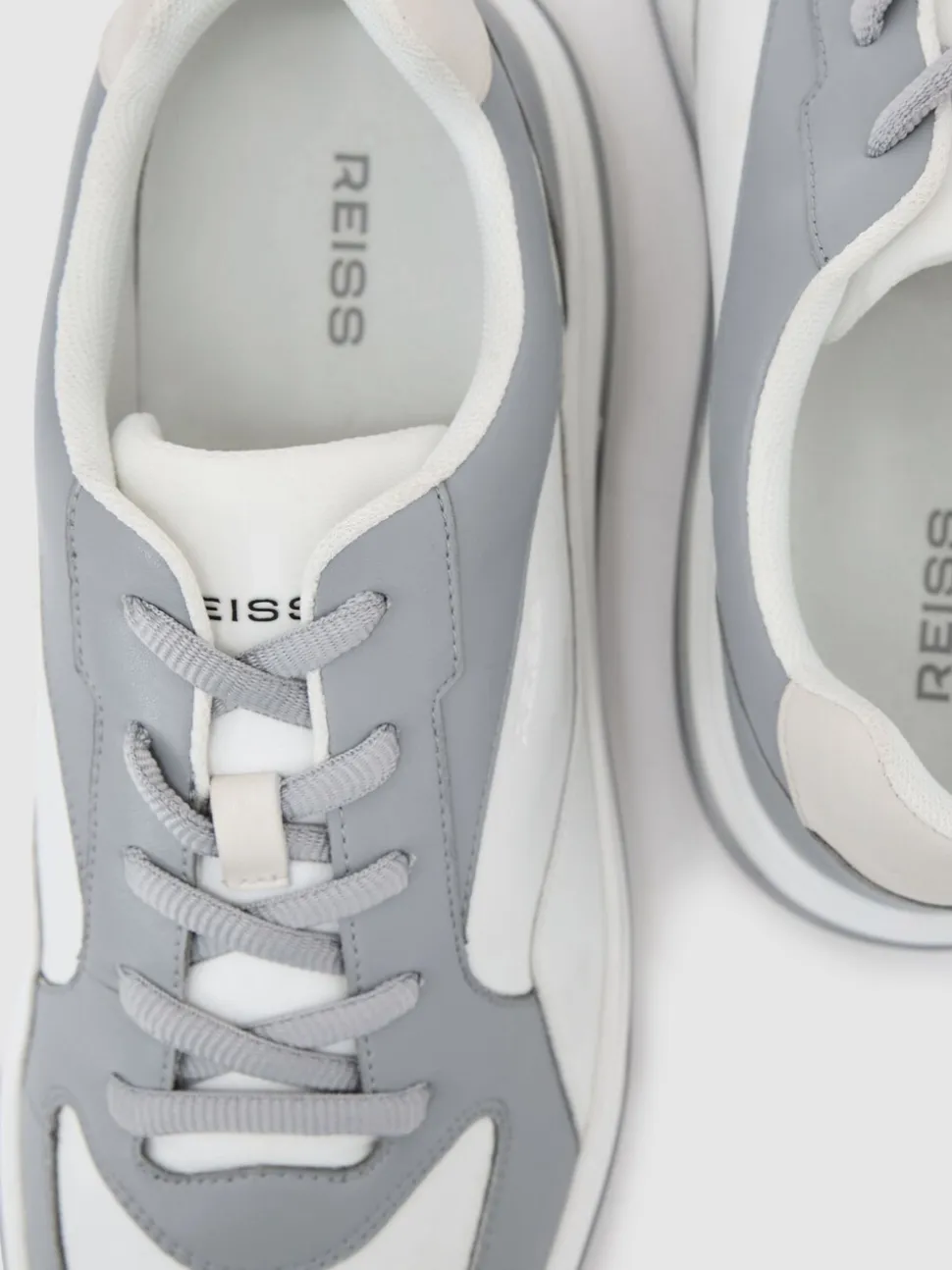 Reiss Dusty Blue/White Cast Bonded-Leather Chunky Sole Trainers