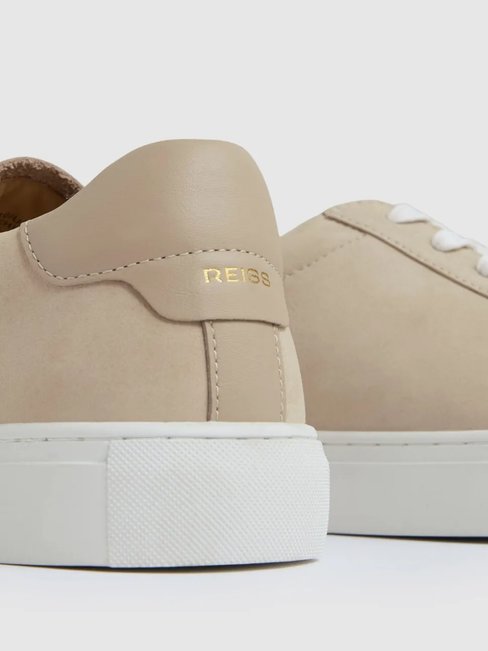 Reiss Ecru Finley Nubuck Nubuck Leather Lace-Up Trainers