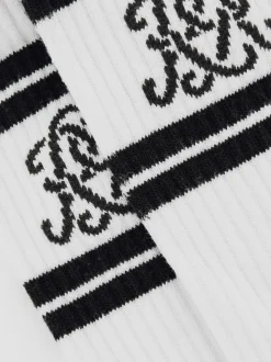 Reiss Ecru/Chocolate Brown Maurice Monogram Cotton-Blend Rib Sport Socks