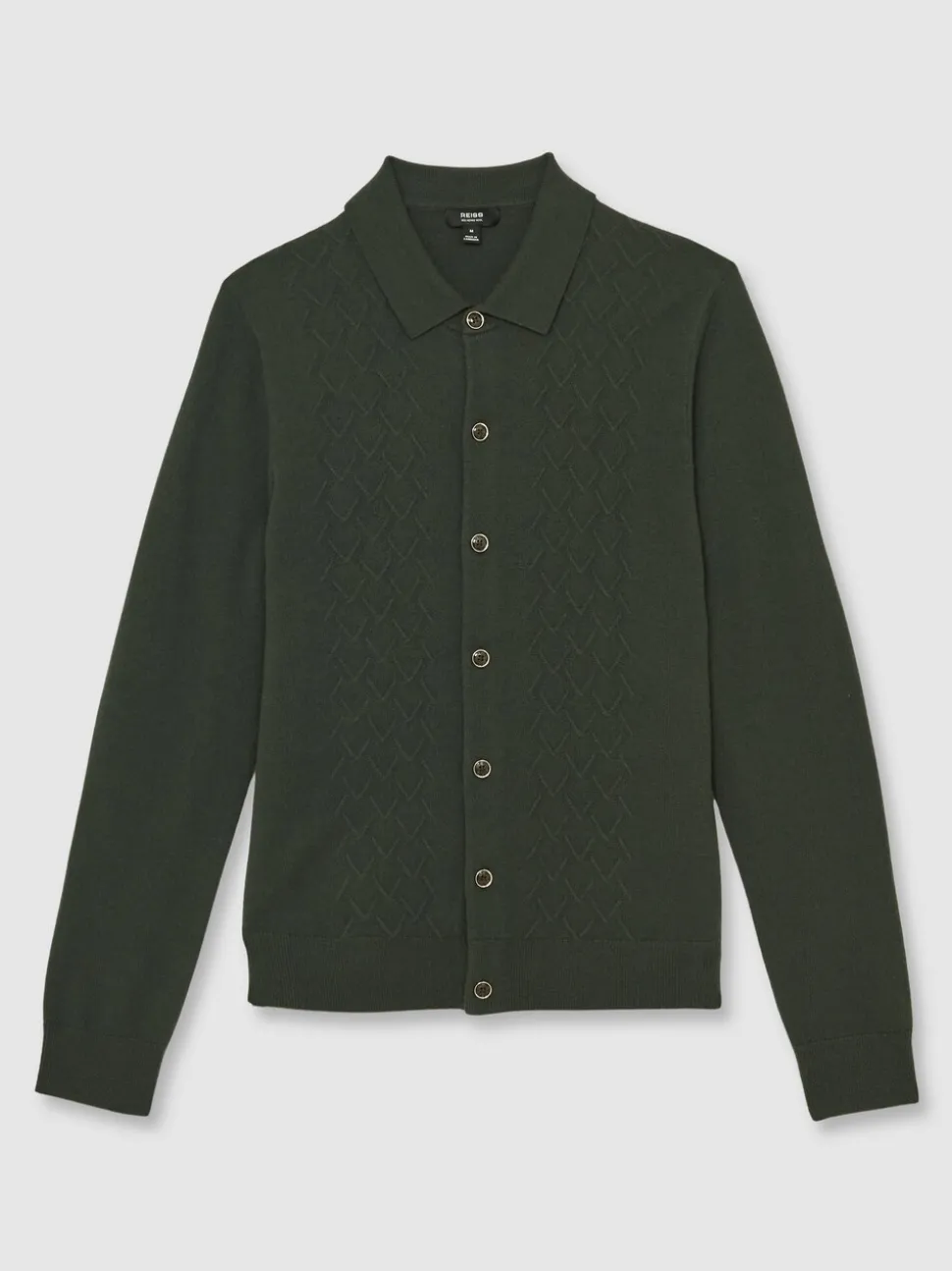 Reiss Forest Green Gideon Wool V-Stitch Button-Through Cardigan