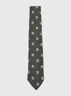 Reiss Forest Green Marco Silk-Wool Square-Medallion Tie