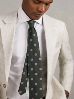 Reiss Forest Green Marco Silk-Wool Square-Medallion Tie
