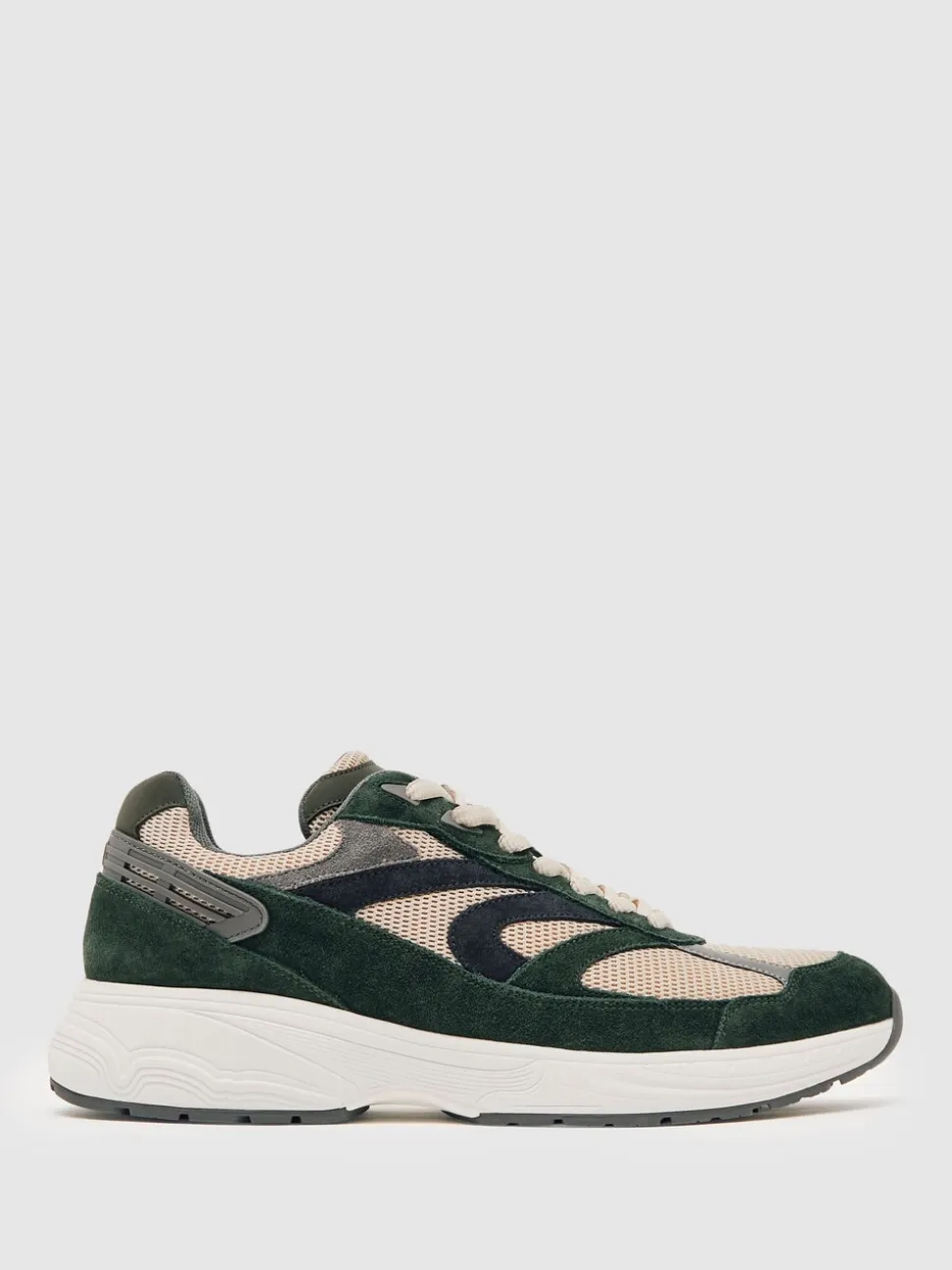 Reiss Forest Green/Stone Nido Panelled Running Trainers
