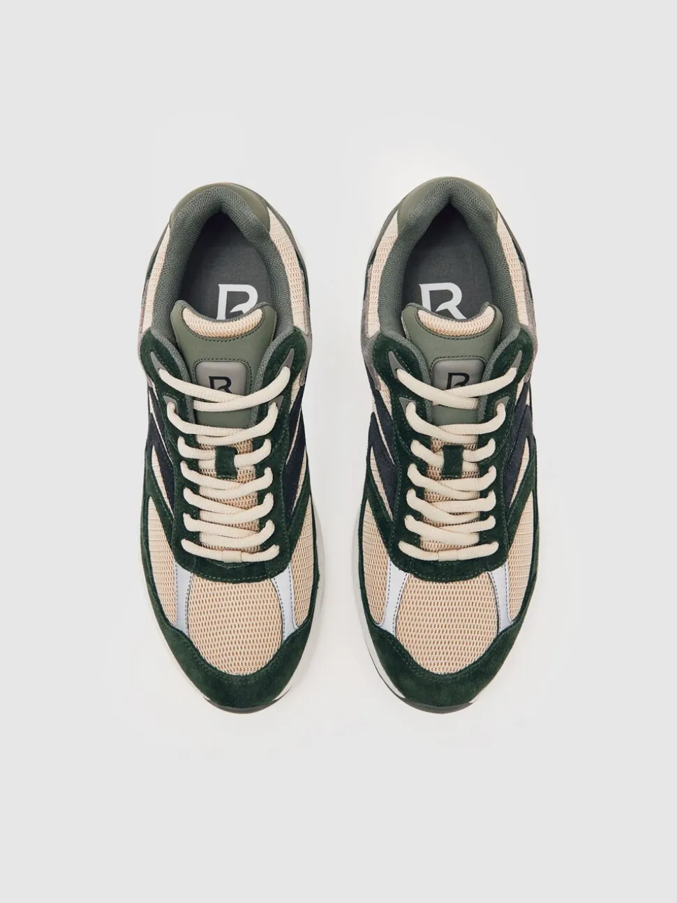 Reiss Forest Green/Stone Nido Panelled Running Trainers